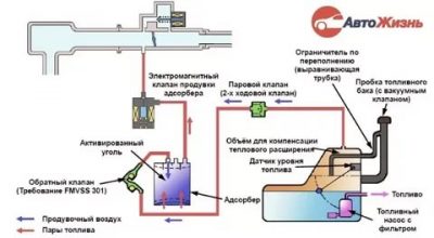 Принцип работы абсорбера топливных паров